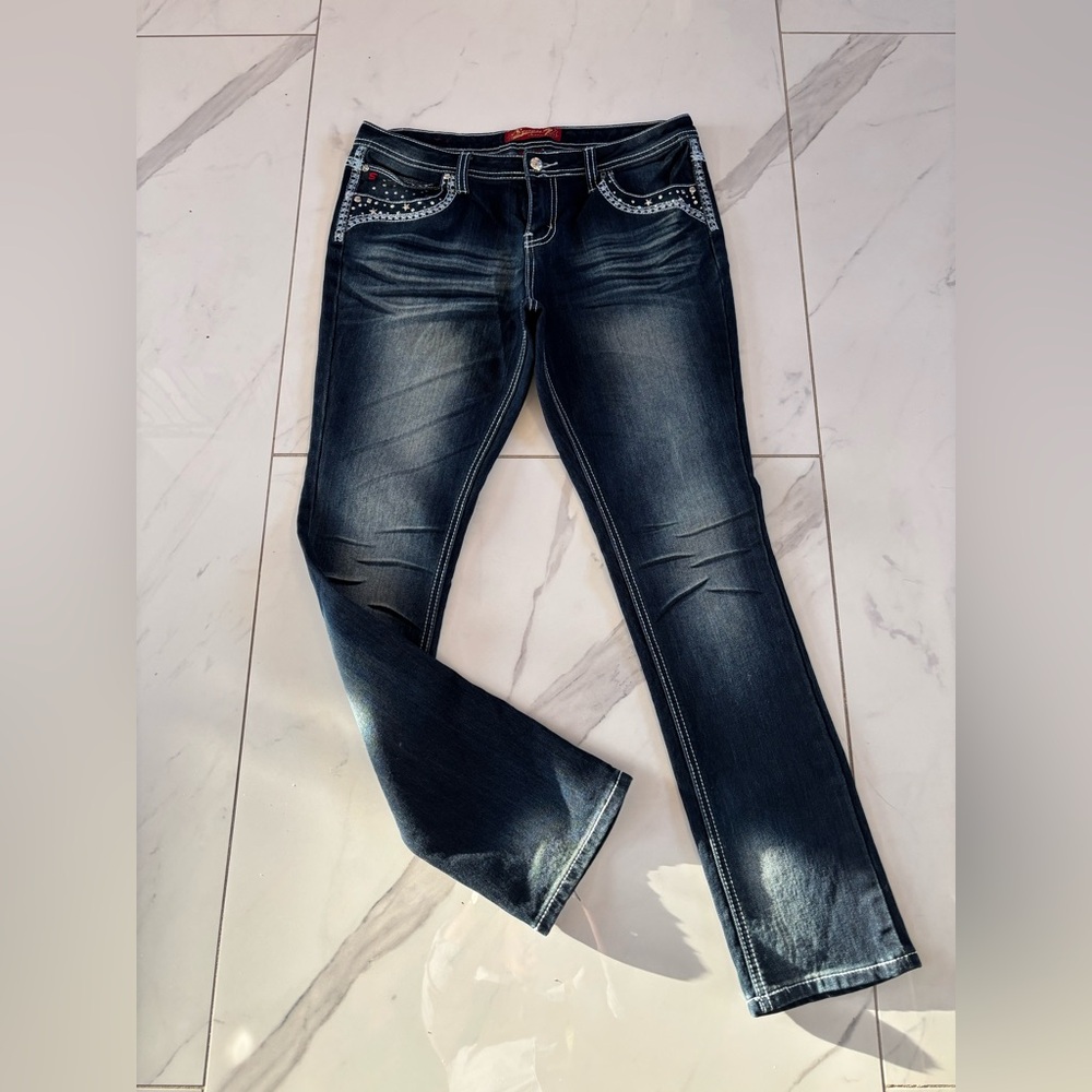 Seven7 Women's Dark Blue Straight Leg Jeans - Picture 5 of 14